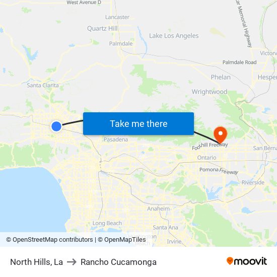 North Hills, La to Rancho Cucamonga map