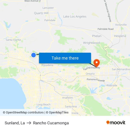 Sunland, La to Rancho Cucamonga map