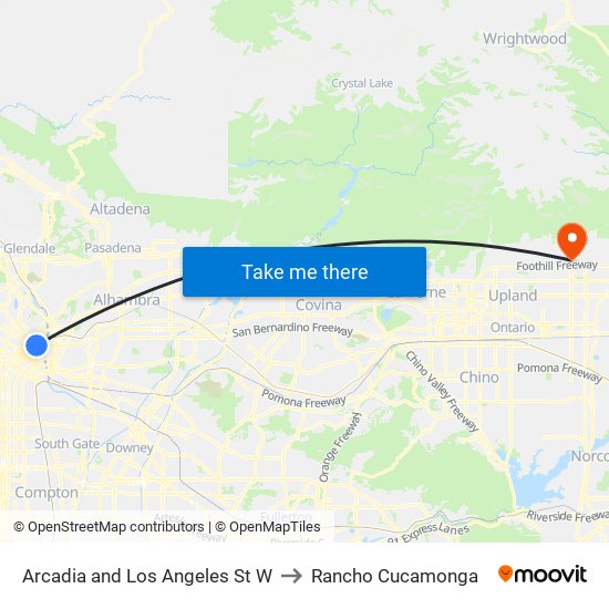 Arcadia and Los Angeles St W to Rancho Cucamonga map