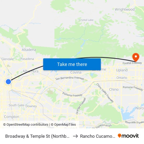 Broadway & Temple St (Northbound) to Rancho Cucamonga map