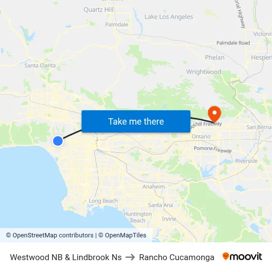 Westwood NB & Lindbrook Ns to Rancho Cucamonga map