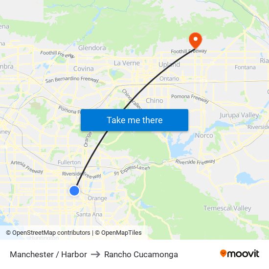 Manchester / Harbor to Rancho Cucamonga map