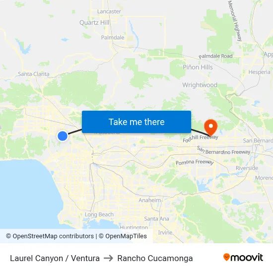 Laurel Canyon / Ventura to Rancho Cucamonga map