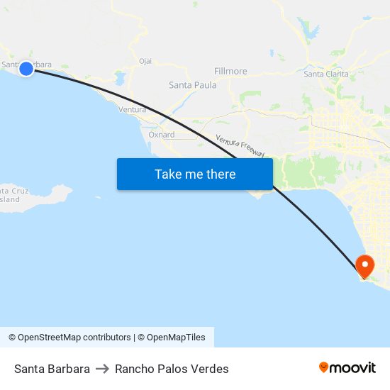 Santa Barbara to Rancho Palos Verdes map