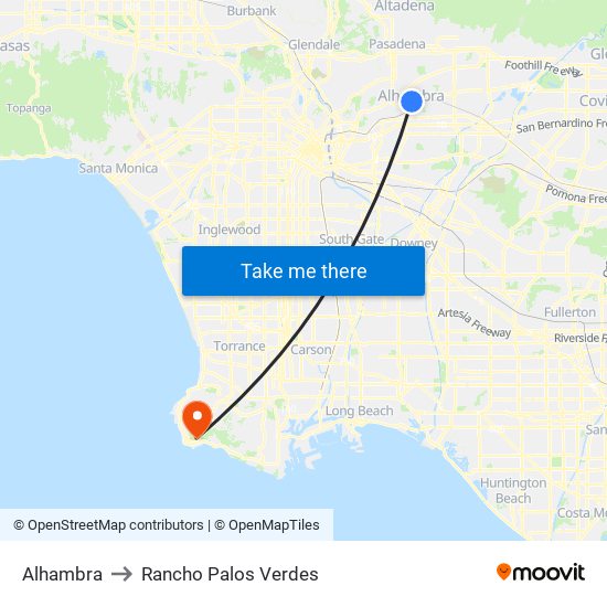 Alhambra to Rancho Palos Verdes map