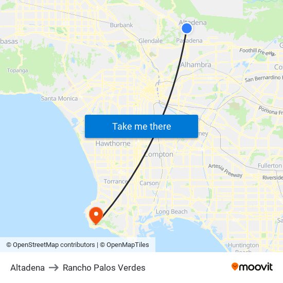 Altadena to Rancho Palos Verdes map