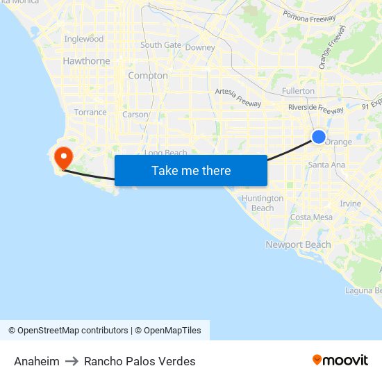 Anaheim to Rancho Palos Verdes map