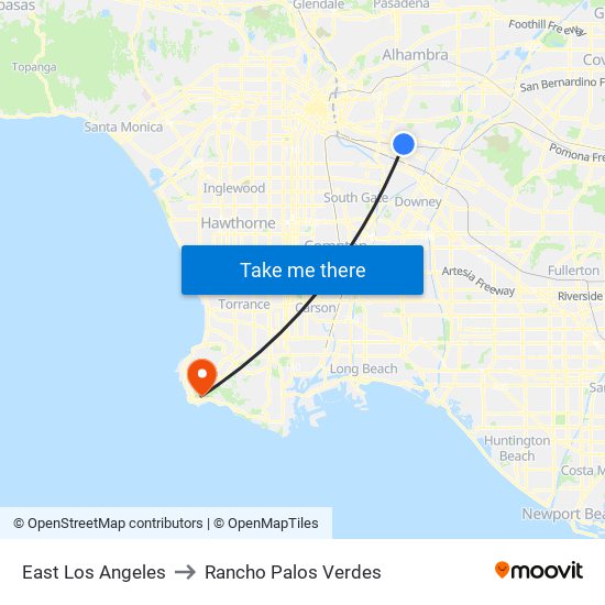 East Los Angeles to Rancho Palos Verdes map