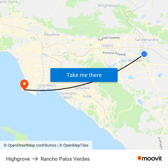 Highgrove to Rancho Palos Verdes map