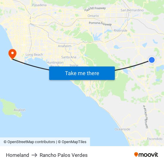 Homeland to Rancho Palos Verdes map