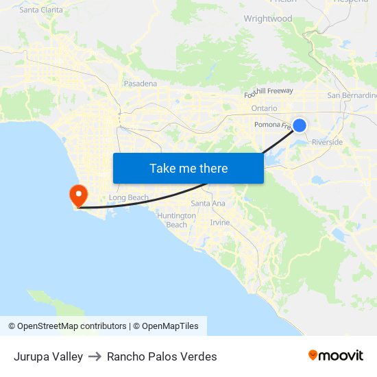 Jurupa Valley to Rancho Palos Verdes map