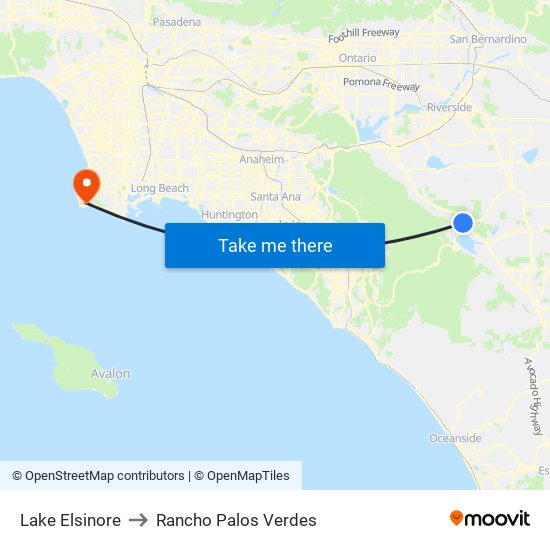 Lake Elsinore to Rancho Palos Verdes map