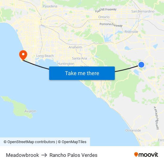 Meadowbrook to Rancho Palos Verdes map