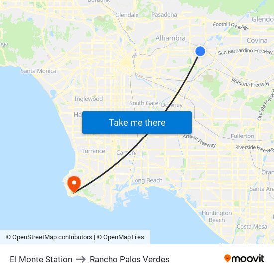 El Monte Station to Rancho Palos Verdes map