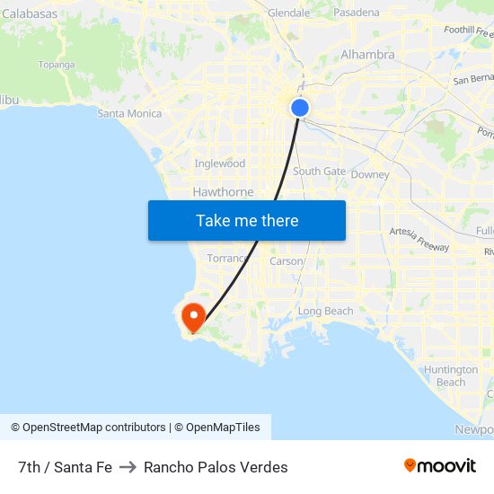 7th / Santa Fe to Rancho Palos Verdes map