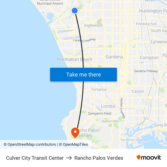 Culver City Transit Center to Rancho Palos Verdes map