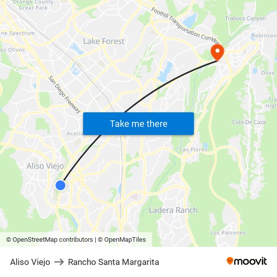 Aliso Viejo to Rancho Santa Margarita map