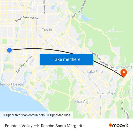 Fountain Valley to Rancho Santa Margarita map