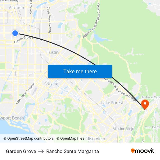 Garden Grove to Rancho Santa Margarita map