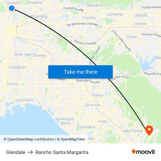 Glendale to Rancho Santa Margarita map