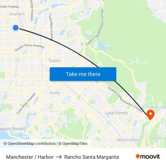 Manchester / Harbor to Rancho Santa Margarita map