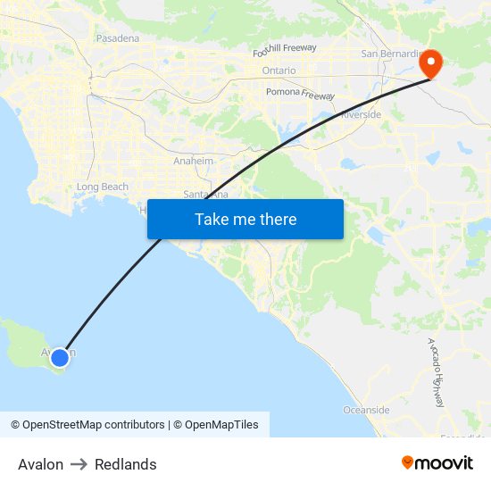 Avalon to Redlands map