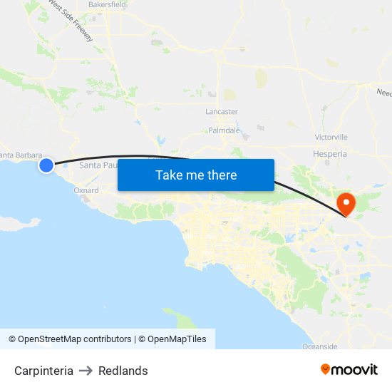 Carpinteria to Redlands map