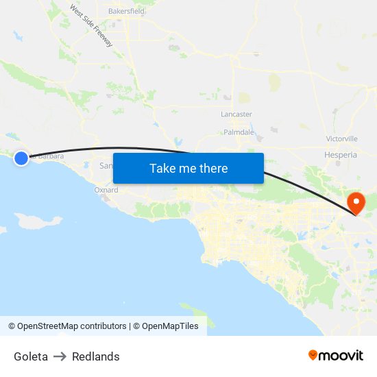 Goleta to Redlands map