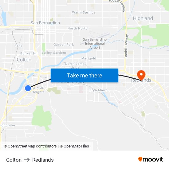 Colton to Redlands map