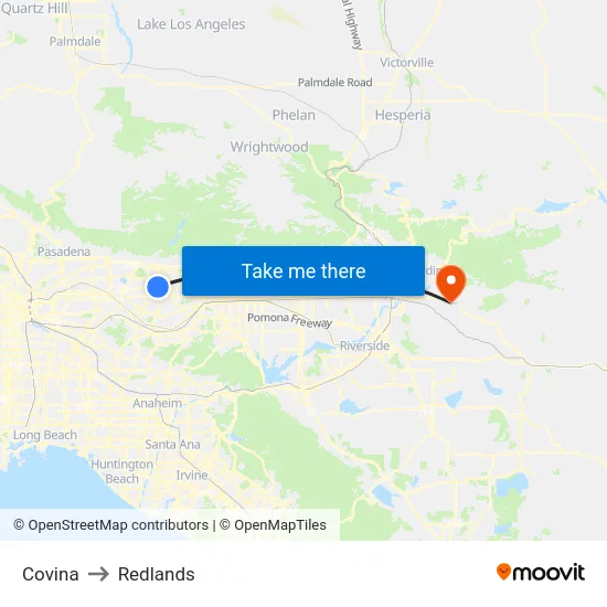 Covina to Redlands map