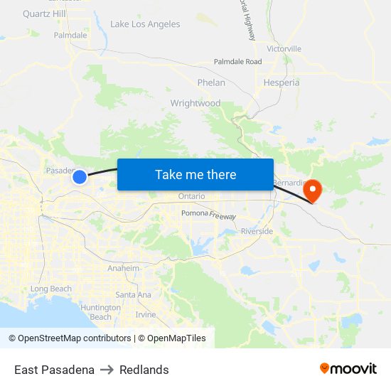 East Pasadena to Redlands map