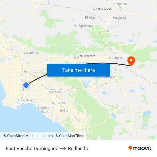 East Rancho Dominguez to Redlands map