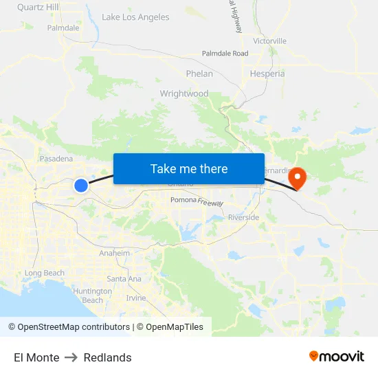 El Monte to Redlands map