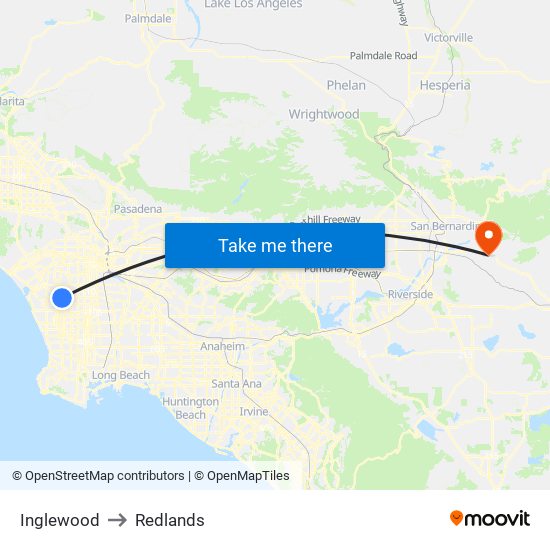 Inglewood to Redlands map