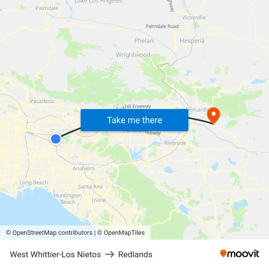 West Whittier-Los Nietos to Redlands map
