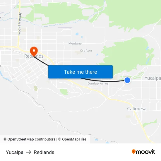 Yucaipa to Redlands map