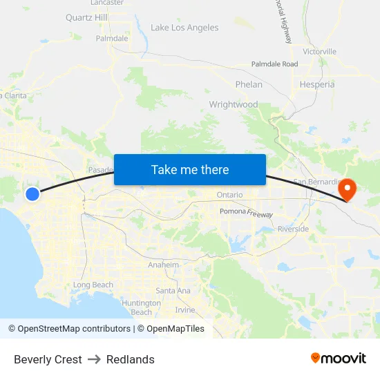 Beverly Crest to Redlands map