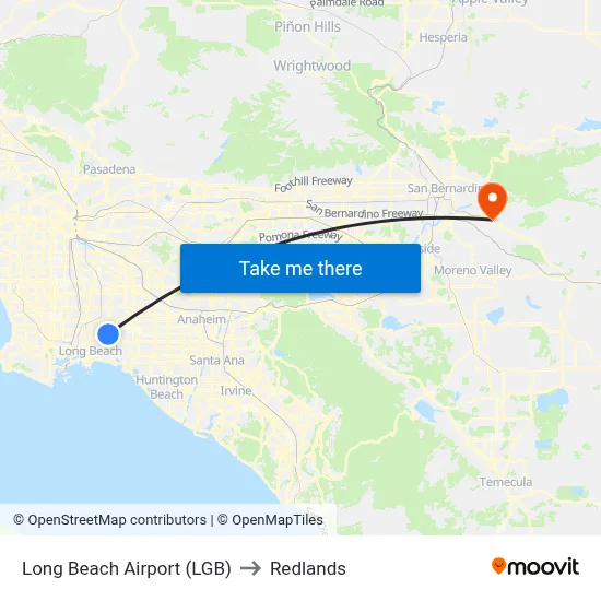 Long Beach Airport (LGB) to Redlands map