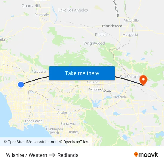 Wilshire / Western to Redlands map