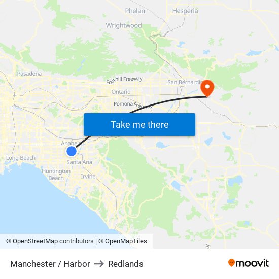 Manchester / Harbor to Redlands map