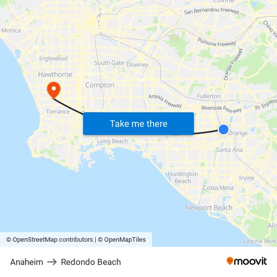 Anaheim to Redondo Beach map