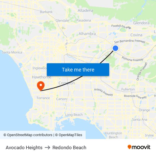 Avocado Heights to Redondo Beach map