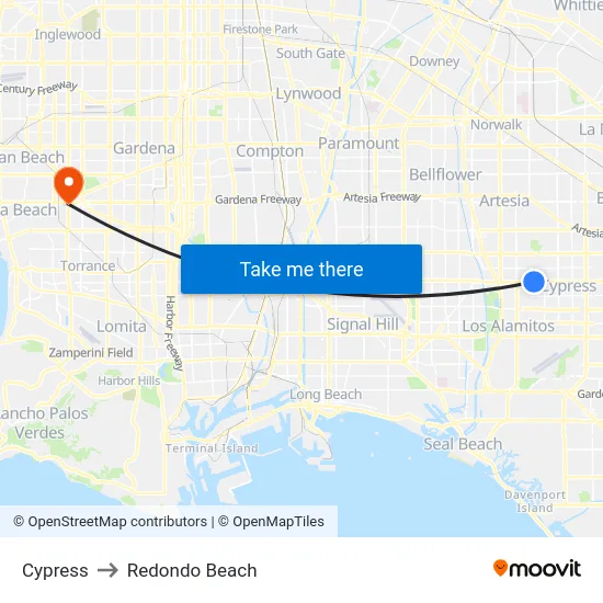 Cypress to Redondo Beach map