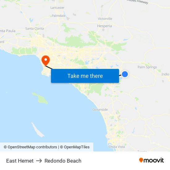 East Hemet to Redondo Beach map