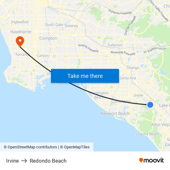 Irvine to Redondo Beach map