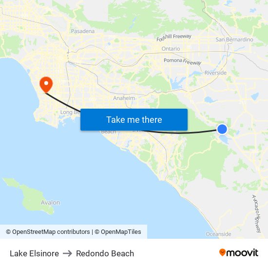 Lake Elsinore to Redondo Beach map