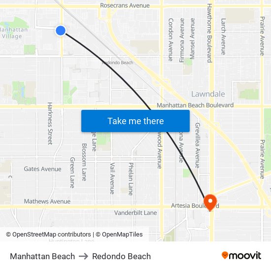Manhattan Beach to Redondo Beach map