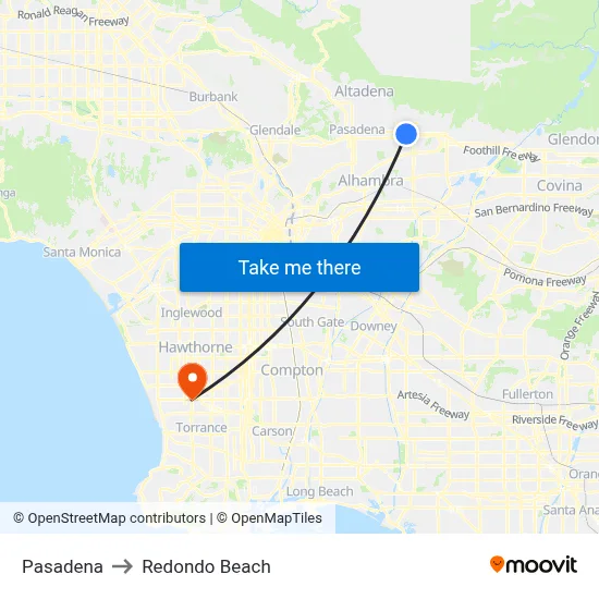 Pasadena to Redondo Beach map