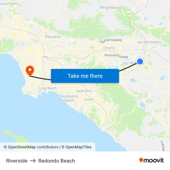 Riverside to Redondo Beach map