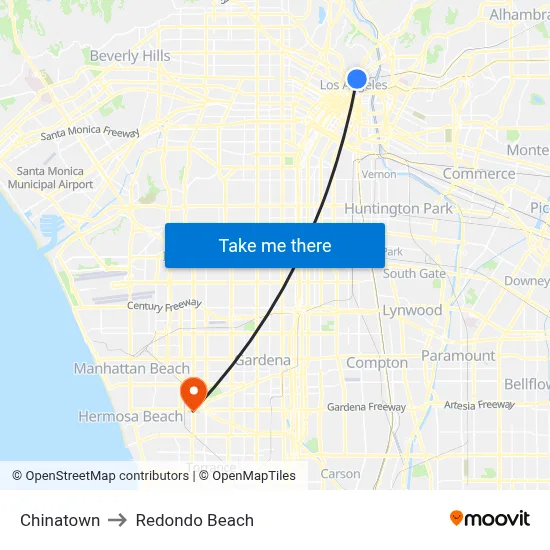 Chinatown to Redondo Beach map